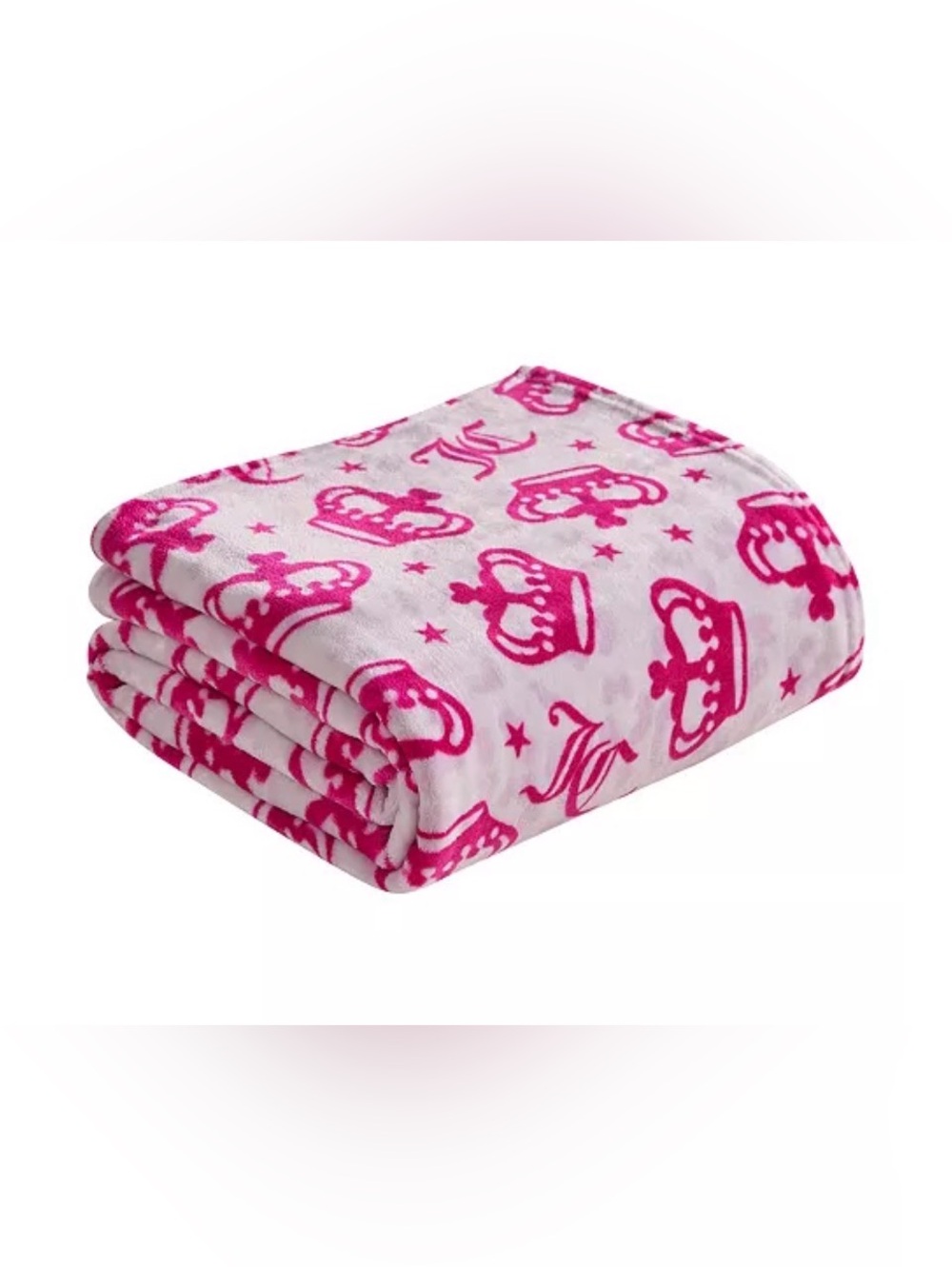 Juicy Couture Pink and White Crown Print Plush Throw